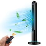 COSTWAY Tower Fan with Remote, Portable 80°Oscillating Fan with 3 Wind Modes, 12H Timer, 42-Inch Quiet Cooling Bladeless Floor Fan for Bedroom, Living Room, Office (Black)