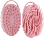 YXTKJ Silicone Body Scrubber, Soft Shower Brush,Premium Silicone Loofah With Hook,2 in 1 Bath and Shampoo Massage Hair Brush，Wet and Dry Scalp Brush for Kids,Women,Men,Adult, Baby, Pets (Pink)