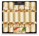 Lux Christmas Crackers Pack 6 x 14.5in Gold Glitter with Supreme contents + 8pcs of party photo booth props - By Diamond Brand