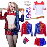 Harley Costume Kids Adult Cosplay Joker Coat Gloves T-Shirt Wig Inflatable Baseball Halloween Carnaval (Adult, M-120)