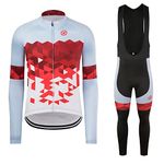 GCRFL Winter Cycling Jersey Sets Thermal Fleece Bike Jersey + Bib Pants, Long Sleeve Cycling Clothing Sets for Man (Light Blue/Red, XL)