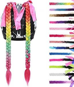 SEGO 2 Pcs Helmet Pigtail Braids with Detachable Suction Cup with Bowknot Ponytails Hair for Women/Men 20 Inch 2 PCS/Pack (Helmet not Included)-Orange/Yellow/Green/Red