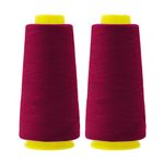 Mandala Crafts Quilting Cotton Thread Cone for Machine and Hand Sewing, 100 Percent Natural Mercerized, 50 wt (2 Rolls 2400 Yards, Burgundy)