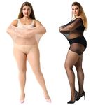 MANZI Women's 2 Pairs Plus Size Control Top Tights Ultra-Soft Panty Hose, 1 Pair Black, 1 Pair Natural Nude (20den Sheer), 4X-Large