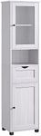 VASAGLE Tall Bathroom Cabinet Free Standing, Slim Bathroom Cupboard, with Open Shelf, Glass Door, Water-Resistant Feet, Height Adjustable Shelves, Space-Saving, Light Grey with Wood Grain BBK163T44