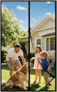 Fly Screens Doors Nets Patio Curtain Insect Mesh for Keeping Out Flies & Bug, Flyscreen French Doors, Mosquito Double Door Magnetic ScreenFly Doors(100 x 220cm, Black)