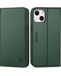 SHIELDON Case for iPhone 13, Shockproof Genuine Leather Wallet Case [Card Slots][RFID Blocking][TPU Shell][Kickstand] Magnetic Folio Flip Cover Compatible with iPhone 13 6.1" 5G 2021, Midnight Green