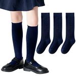 Girls Knee High Socks Cable Knit Knee Socks Kids School Uniform Socks 3 Pairs Seamless Cotton Tube Socks Unisex Child Boys Girls Soccer Socks (Navy, 5-7 Years)