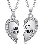 ODETOJOY Best Friends Necklace for 2 BFF Broken Heart Necklace Rhinestone Bestfriends Engraved Letters Pendant, Metal