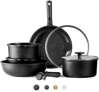 CAROTE 11pcs Pots and Pans Set Non Stick, Cookware Set Detachable Handle, Nonstick Induction Kitchen Cookware Sets Non Stick with Removable Handle, RV Cookware Set, Oven Safe Cookware Set, Black