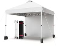 GarveeLife 10x10 Pop Up Canopy Tent, Portable Instant Commercial Canopy with 1 Sidewall, Patio Tent with Vented Top Roller Bag 4 Sandbags 4 Ropes and 8 Tent Stakes,White