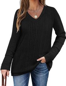 Zeagoo Jersey para mujer, cuello de pico, informal, suave, de punto acanalado, informal, de manga larga, túnica, Negro , M