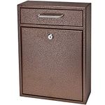 Mail Boss 7418 High Security Steel Locking Wall Mounted Mailbox-Office Drop Comment Letter Deposit Box, Bronze Tamper-Proof Hanging Document, M