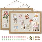 AKTOP 2-Pack Cork Bulletin Board with Linen 16.7" X 11", Small Framed Corkboard for Wall, Hanging Pin Board Picture Board for Home Office Decor, Cute Vision Board with 25 Pushpins (Carbonized Black)