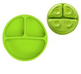 TREXEE Green Baby Suction Plates 100% Silicone Plate for Baby Feeding with 4 Strong Suction Cups for Toddlers Divided Plate Dining Plate Tableware Kitchen Fruit Dishes Children Feeding Plates