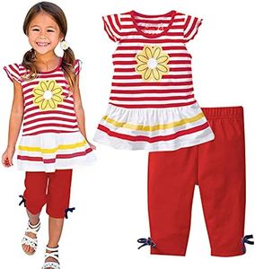 LUKYCILD Baby Girls Summer Clothes Casual Clothing Suit Short Sleeve Striped T-Shirt +Pants