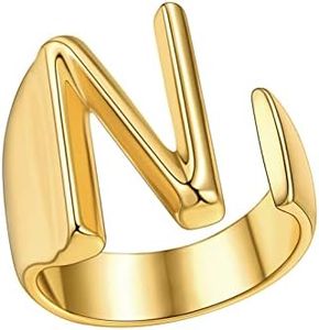 FindChic Initial Rings for Women, Alphabet Letter N Statement Rings for Women, Stackable Knuckle Ring, Resizable 18K Gold Plated Fashion Jewelry Gifts for Her