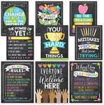 9 Colorful Classroom Decor Signs - Welcome Sign For Classroom Motivational Posters For Classroom Bulletin Board Decorations, Growth Mindset Classroom Posters Elementary, Middle School, Classroom Rules