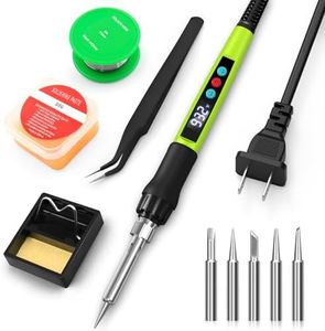 Soldering Iron Kit, 100W Soldering Gun with LED Digital Display, Adjustable Temperature 356-932℉ Solder Kit for Electronics, Includes Soldering Iron Tip, Solder Wire, Stand, Tweezers and Paste, Green