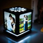 ZOCI VOCI Acrylic Anniversary Gift For Wife-Nostalgia Flora-Rotating LED Photo Lamp With 4 Photos|Customized Gift For Couple Special|Personalized Gift For Husband,Custom Photo Gifts (Black-Medium)