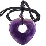 Nupuyai Healing Crystal Heart Pendant Necklace for Women, Natural Polished Stone Pendant with Adjustable Cord, 70cm Amethyst