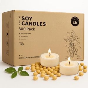 Crenovo Tea Lights Candles 300 Pack, Natural Soy Wax Tealights Candles Bulk 6 Hours Non-Toxic, Long Burning, Unscented Small Votive Cup Candles for Wedding, Party, Dinner, Emergency