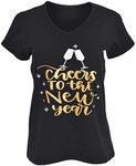 Unique Baby Womens Cheers to New Years Vneck T Shirt (Adult L, Cheer Black)