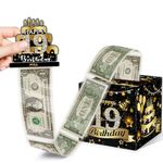 Birthday Money Box for Cash Gift, 19 Years Old Surprise Box Explosion Gift for Women Men Pull, 19th Birthday Money Gift Ideas, Black Gold Birthday Party Decor -Included 35 Bags