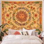 Miytal Yellow Sun and Moon Boho Tapestry Vintage Indie Tapestry Wall Hanging Aesthetic Sunflowers Butterfly Wall Tapestries for Bedroom Dorm Living Room - 59'' × 80''