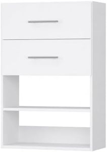 VIZTA Wall-Mounted Wood Closet System Tower with 2 Drawers, 25.5", White