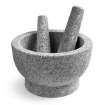 8 Inch Large Capacity Mortar and Pestle Set - One Mortar and Two Pestels - Natural 5 Cups Unpolished Heavy Granite for Apothecary Kitchen