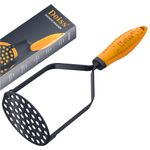 Deiss PRO Heavy Duty Stainless Steel Potato Masher with Non-Slip Rubber Handle - High-Quality Hand Held Potato Masher for Struggle-Free Mashing - Dishwasher Safe Vegetable and Fruit Masher - Black