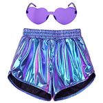 Perfashion Girls Metallic Shorts Shiny Sparkly Alien Costume Holographic Outfits Metal Skorts 10-11