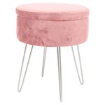 Harbour Housewares 1x Pink/Silver H45 x D36cm Round Velvet Storage Footstool - Living Room Dressing Table Footstool Ottoman Pouffe Chair Seat