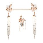 Beaupretty 3Pcs Pearl Flower Hair Stick Retro Chinese Style Hair Bun Stick Fork with Long Tassel Non Slip Side Hair Comb for Women Ladies