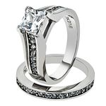 Marimor Jewelry Princess Cut Zirconia Stainless Steel 316 Wedding Ring Band Set Womne's Size 10