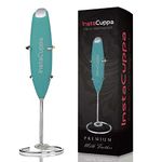 InstaCuppa Milk Frother Handheld Battery Operated Electric Foam Maker with Stainless Steel Whisk and Stand Included,Mint Green