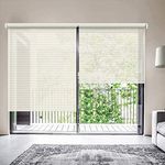 ZY Blinds Cordless Solar Window Shades, 44" W x 72" H Inches Striped Beige, Upgrade Free-Stop Cordless Light Filter UV Protection Water Proof Roller Blinds for Windows, French Door, Sliding Door