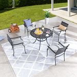 LOKATSE HOME 5-Piece Outdoor Patio Metal Dining Set with Iron Armrest Cushioned Chairs and Steel Round Table with Umbrella Hole, Grey Dining Set