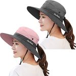 ZEXIAN Women's Sun Hat Packable Summer UV Protection UPF 50+ Ponytail Hat for Beach Garden＆Fishing＆Hiking (Pink & Grey)