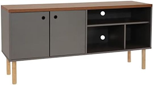 Sunnydaze Mid-Century Modern TV Stand for 55-Inch TV - Entertainment Stand for Living Room, Den, or Family Room - TV Media Console with Side Storage Cabinet and Shelves - Gray