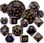 AUSTOR 15 Pieces Complete Polyhedral Dice Set D3-D100 Game with a Leather Drawstring Storage Bag for Role Playing Table Games(Black & Yellow) AU-22-1023