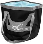 Xrkuu Folding Bucket with Handle, Collapsible Water Container 5 Gallon (20L), Portable Lightweight Bucket for Fishing, Camping, Hiking, Car Washing, Outdoor Travelling Gear, Backpacking (Black)