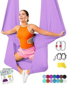 Aerial Yoga Hammock Kit 5.5 Yards Aerial Silks Yoga Swing Flying for Home Antigravity Inversion Flexibility Core Strength Exercise, All Levels, with Hardware Straps Guide (16.5x9.2ft), Lavender