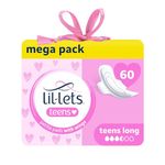 Lil-Lets Teens Long Pads X 60, Petite Towels for Girls & Teenagers, with Wings, for Medium Flow, Unscented, Soft & Breathable, First Period Sanitary Towels, 5 Packs of 12 Pads - Bulk Pack