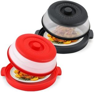 Microwave Splatter Cover for Food with Anti-scald Base Plate,Large Plastic & Silicone Vented Avoid Scalding Collapsible Guard Lid, Plate Holder & Kitchen Colander for Meal Prep-10.7 Inch (2 Pcs BRed)