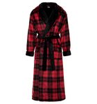 Alexander Del Rossa Mens Robe, Plush Fleece Hooded Bathrobe Men, Men's Bathrobes, Big and Tall Bath Robe for Men, Red Black Plaid, Large