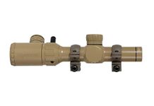 Monstrum 1-4x20 Rifle Scope with Rangefinder Reticle and Medium Profile Scope Rings | Flat Dark Earth