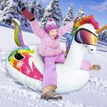 Unicorn 60" Inflatable Snow Tube - Heavy Duty Snow Sled for Kids Adults, Thickened Hard Bottom Snow Sleds for Winter Fun with Handle and Repair Kit, Family Activities Outdoor Sports Toy for Boys Girls
