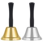 SAVITA 2Pcs Metal Hand Bells, Loud Clear Call Bell Wooden Handle Alarm Handbells for Wedding Events, Dinner, School, Hotel, Elderly Patients Service (5 x 9cm/2 x 3.6inch)